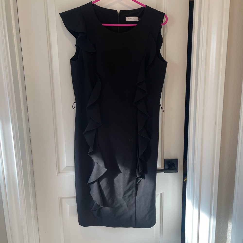 Calvin Klein Black Ruffle Midi Dress